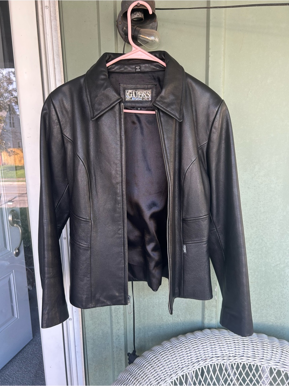 GUESS Black Leather Zip-Front Jacket